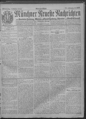 Münchner neueste Nachrichten Mittwoch 2. Oktober 1912