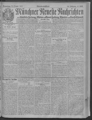 Münchner neueste Nachrichten Samstag 21. Oktober 1911