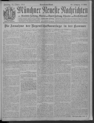 Münchner neueste Nachrichten Freitag 31. Oktober 1913