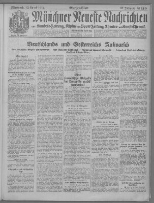 Münchner neueste Nachrichten Mittwoch 12. August 1914