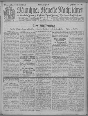 Münchner neueste Nachrichten Donnerstag 20. August 1914