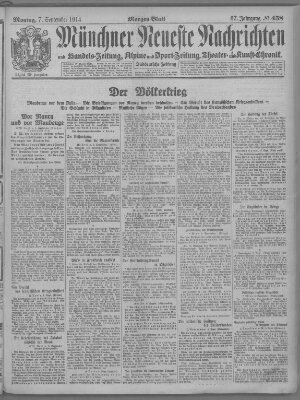 Münchner neueste Nachrichten Montag 7. September 1914