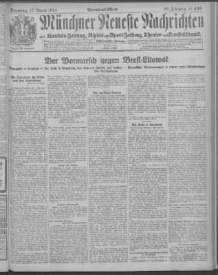 Münchner neueste Nachrichten Dienstag 17. August 1915