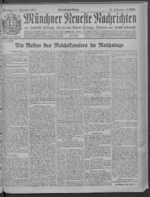 Münchner neueste Nachrichten Freitag 10. Dezember 1915