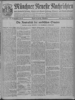 Münchner neueste Nachrichten Dienstag 19. September 1916