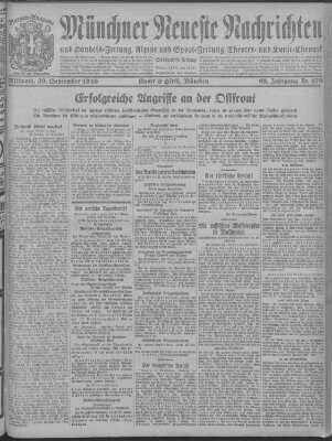 Münchner neueste Nachrichten Mittwoch 20. September 1916