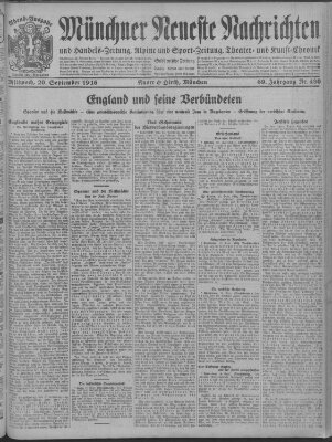 Münchner neueste Nachrichten Mittwoch 20. September 1916