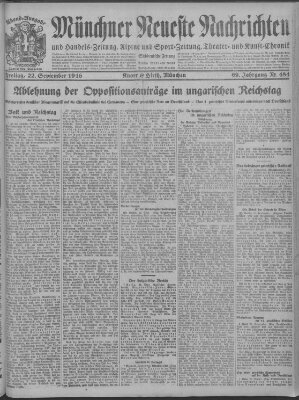 Münchner neueste Nachrichten Freitag 22. September 1916