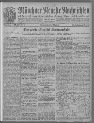 Münchner neueste Nachrichten Sonntag 1. Oktober 1916
