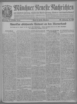 Münchner neueste Nachrichten Dienstag 17. Oktober 1916