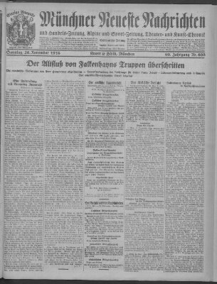 Münchner neueste Nachrichten Sonntag 26. November 1916