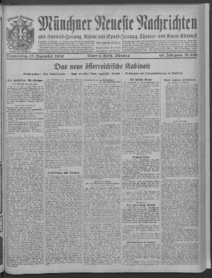 Münchner neueste Nachrichten Donnerstag 21. Dezember 1916