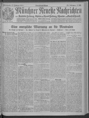 Münchner neueste Nachrichten Mittwoch 17. Februar 1915