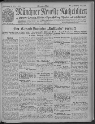 Münchner neueste Nachrichten Samstag 8. Mai 1915