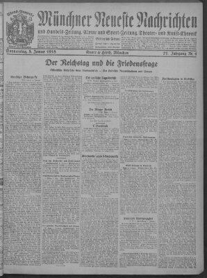 Münchner neueste Nachrichten Donnerstag 3. Januar 1918