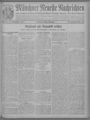Münchner neueste Nachrichten Montag 17. September 1917