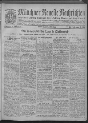 Münchner neueste Nachrichten Dienstag 2. Juli 1918