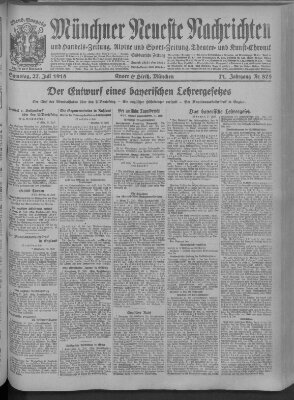 Münchner neueste Nachrichten Samstag 27. Juli 1918