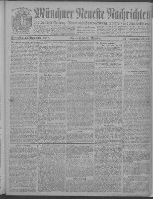 Münchner neueste Nachrichten Samstag 28. Dezember 1918