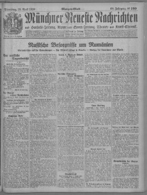 Münchner neueste Nachrichten Dienstag 18. April 1916