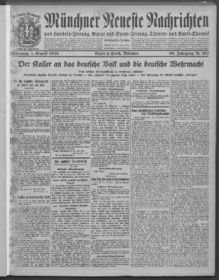 Münchner neueste Nachrichten Dienstag 1. August 1916