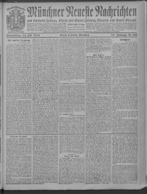 Münchner neueste Nachrichten Donnerstag 24. Juli 1919