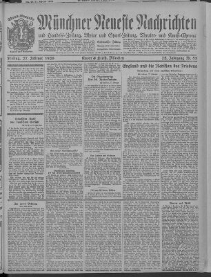 Münchner neueste Nachrichten Freitag 27. Februar 1920