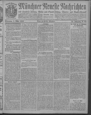 Münchner neueste Nachrichten Dienstag 2. März 1920