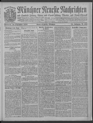 Münchner neueste Nachrichten Mittwoch 29. September 1920