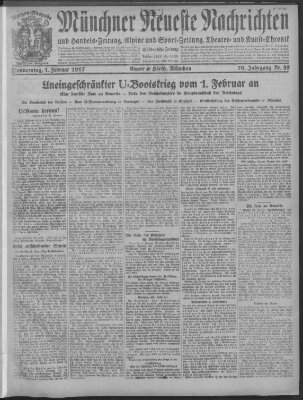 Münchner neueste Nachrichten Donnerstag 1. Februar 1917