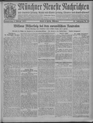 Münchner neueste Nachrichten Donnerstag 8. Februar 1917