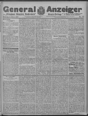 Münchner neueste Nachrichten Sonntag 11. Februar 1917