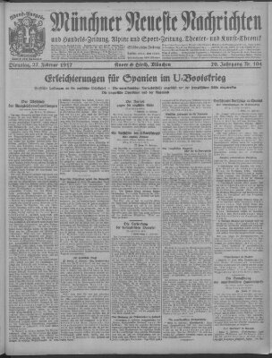 Münchner neueste Nachrichten Dienstag 27. Februar 1917