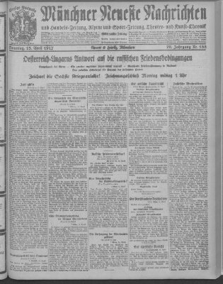 Münchner neueste Nachrichten Sonntag 15. April 1917