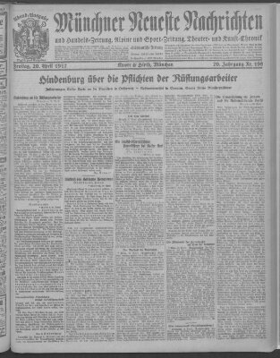 Münchner neueste Nachrichten Freitag 20. April 1917