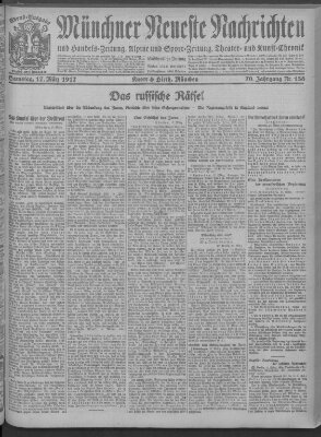Münchner neueste Nachrichten Samstag 17. März 1917