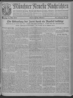 Münchner neueste Nachrichten Sonntag 18. März 1917