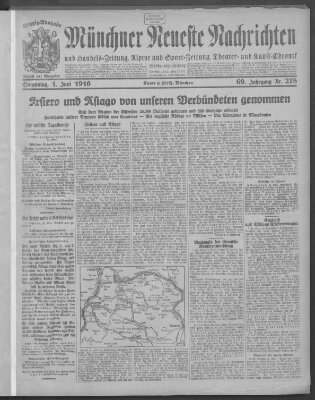 Münchner neueste Nachrichten Donnerstag 1. Juni 1916