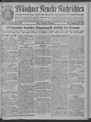 Münchner neueste Nachrichten Donnerstag 20. Juli 1916