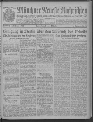 Münchner neueste Nachrichten Mittwoch 8. Februar 1922