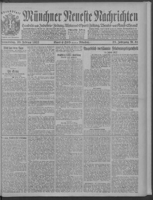Münchner neueste Nachrichten Donnerstag 23. Februar 1922