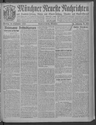 Münchner neueste Nachrichten Freitag 16. September 1921