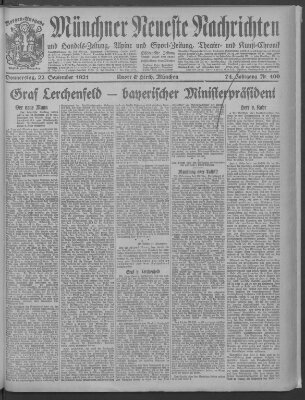 Münchner neueste Nachrichten Donnerstag 22. September 1921