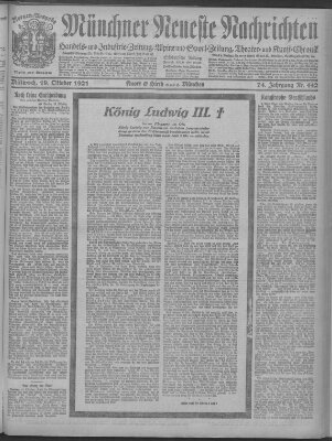 Münchner neueste Nachrichten Mittwoch 19. Oktober 1921