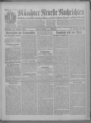 Münchner neueste Nachrichten Mittwoch 30. Januar 1924