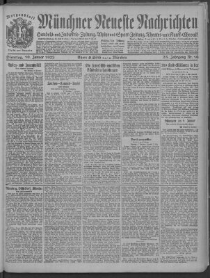 Münchner neueste Nachrichten Dienstag 10. Januar 1922