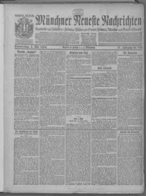 Münchner neueste Nachrichten Donnerstag 1. Mai 1924