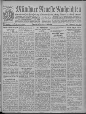Münchner neueste Nachrichten Mittwoch 27. September 1922