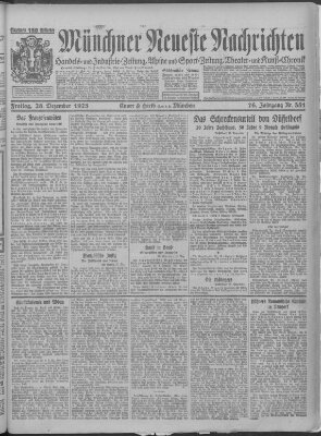 Münchner neueste Nachrichten Freitag 28. Dezember 1923