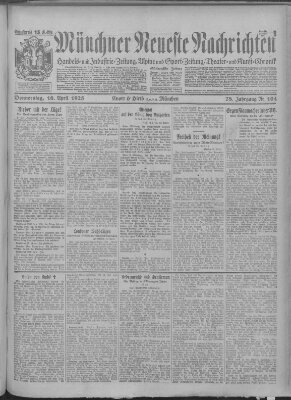 Münchner neueste Nachrichten Donnerstag 16. April 1925